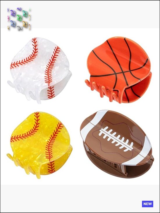 Game Day Football Hair Claw Clips Set of 4 Acrylic Clips for Medium Hair Sports main image 5
